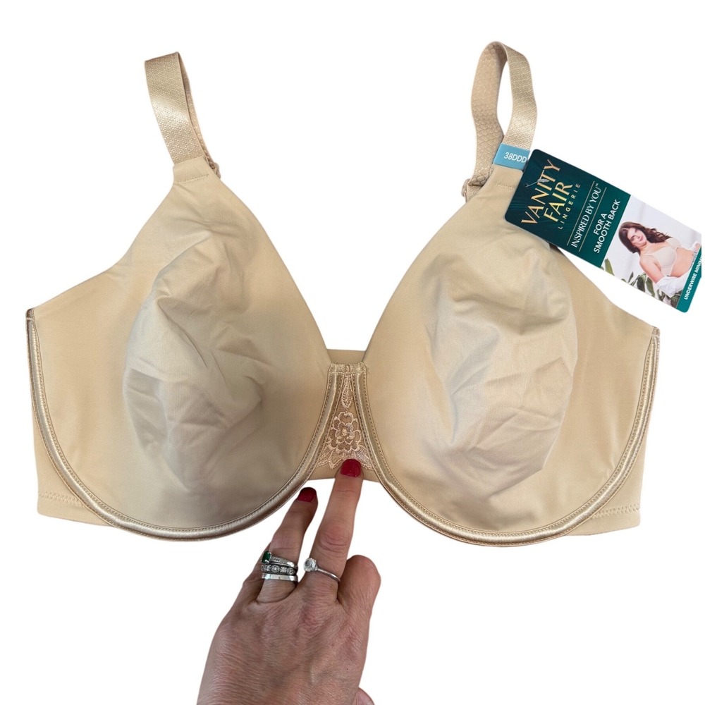NWT Vanity Fair 38DDD Beige Underwire Minimizer Bra Smooth Back Full Coverage